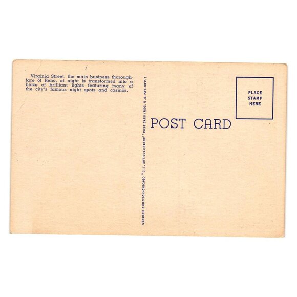 Vintage Postcard Bright Lights On Virginia Street Nevada All Roads Lead To Reno - Picture 2 of 2